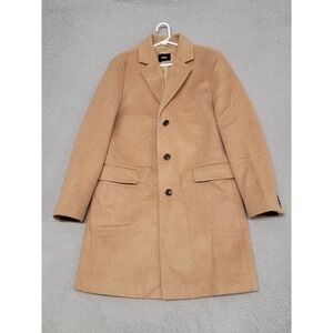 Express Coat Mens 40R Slim Beige Overcoat Single Breasted Lined Long Winter